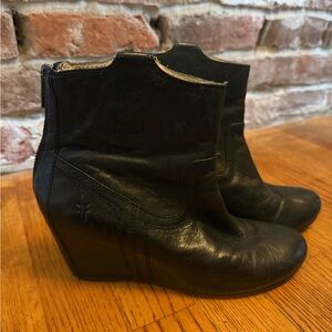 Frye Black Wedge Leather Boots